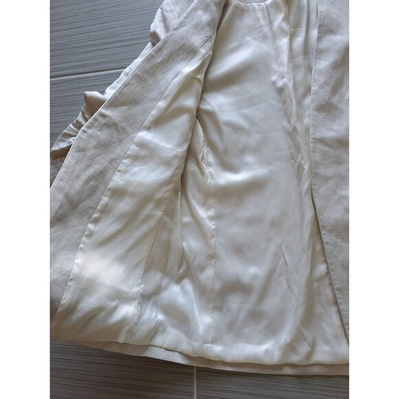 H&M Linen Bld Beige Ruched Sleeve Blazer Women's Size 8 Lightweight Open Front - Picture 10 of 10